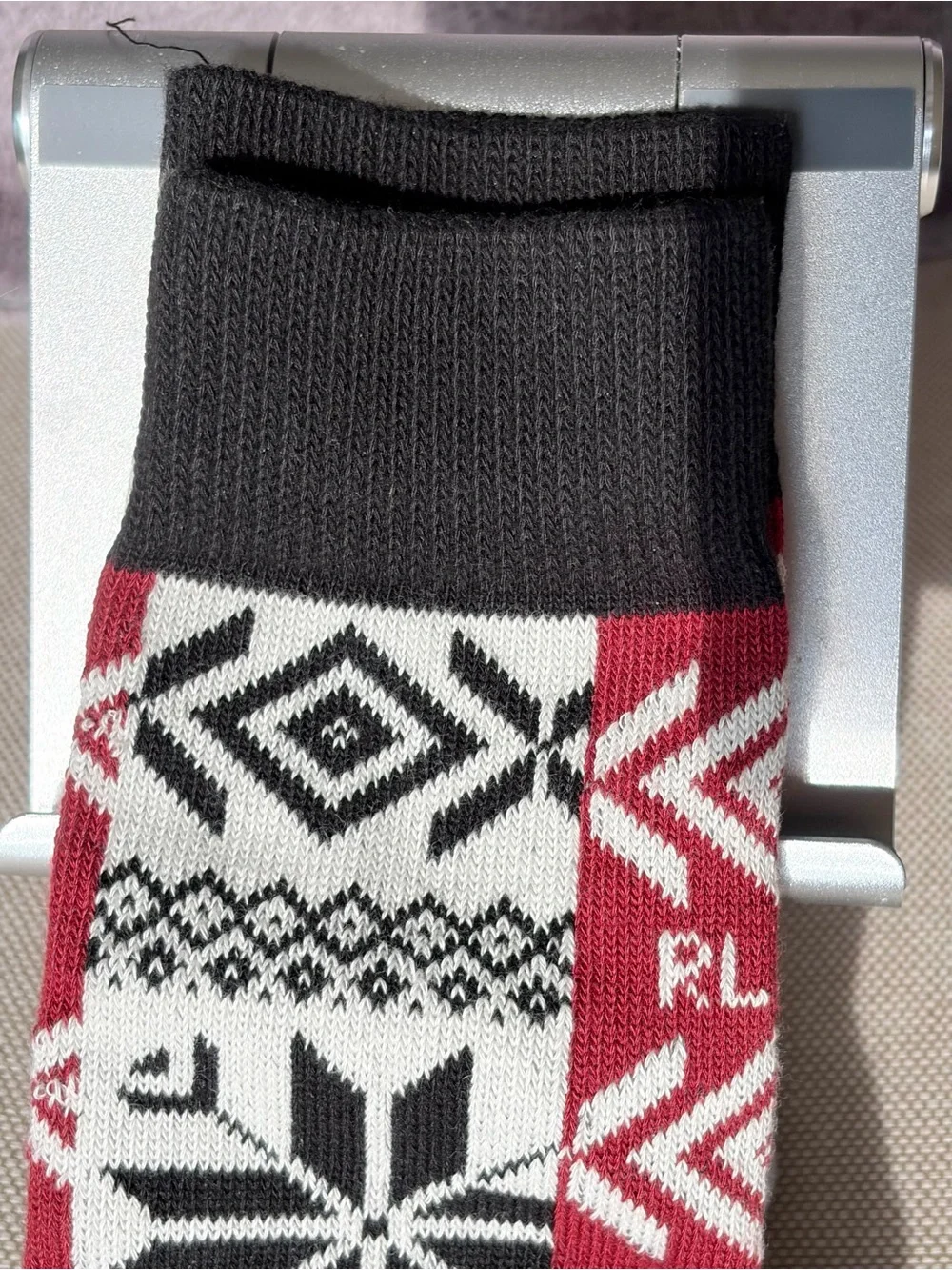 Polo Ralph Lauren Black White and Red Fair Isle Crew Socks Aztec NWT